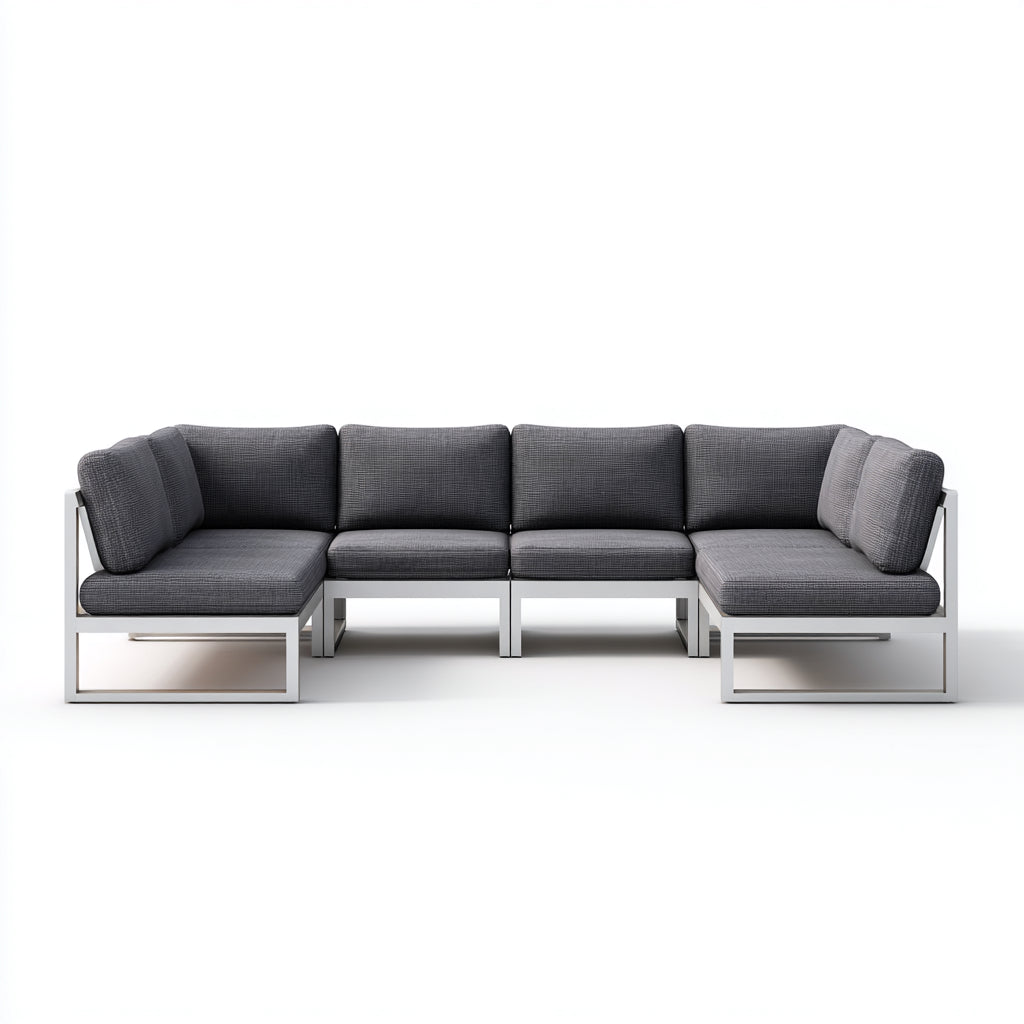 Sofás de exterior sofá modular de metal 280x200x75 cm gris-blanco diseño contemporáneo