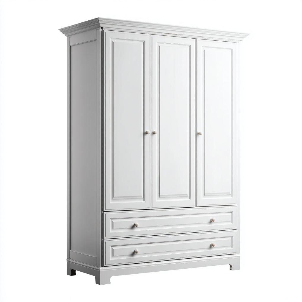 Armarios de madera 155x55x200 cm - blanco - diseño clásico con 3 puertas y 2 cajones