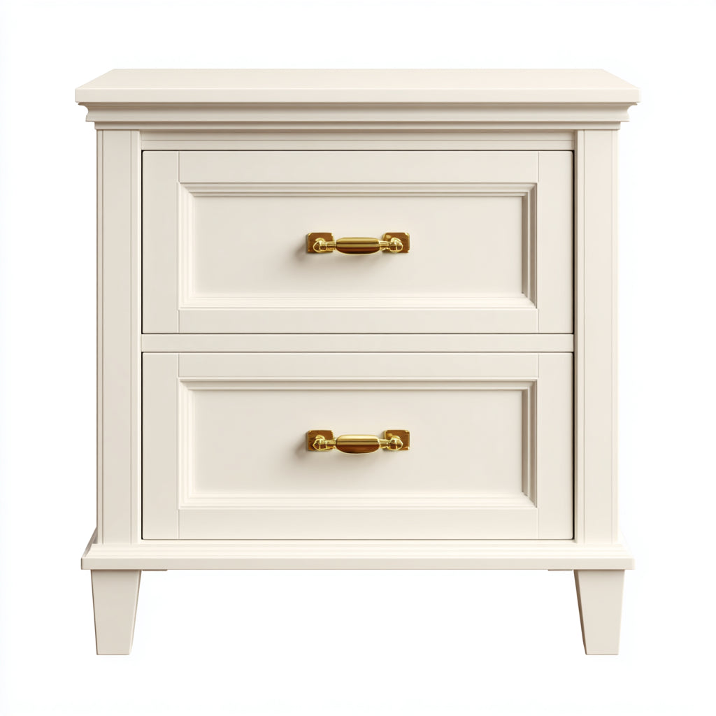 Mesitas de noche de MDF 55x40x60 cm crema y dorado para dormitorio - diseño clásico con 2 cajones